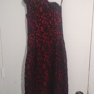 Elegant Black and Red Lace Dress